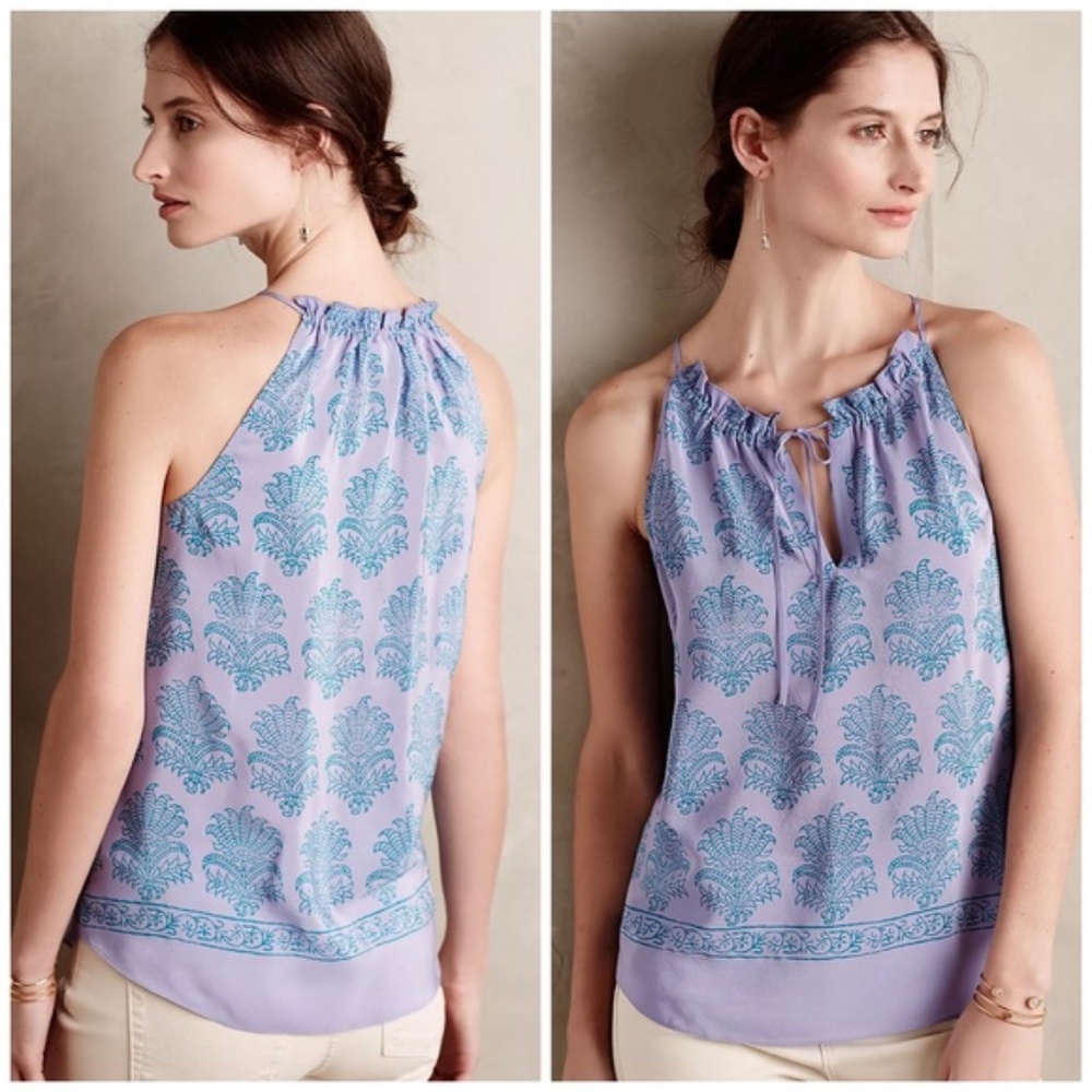 Anthropologie HD in‎ Paris Panorama sleeveless tank top 100% silk Size 0